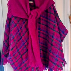 Purple Boyne wool cape poncho plaid